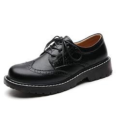 XMM Oxford Shoes for Women Womens Oxford Shoe Lace-Up Round Toe Leather Flat Classic Non-Slip Work Business Dress