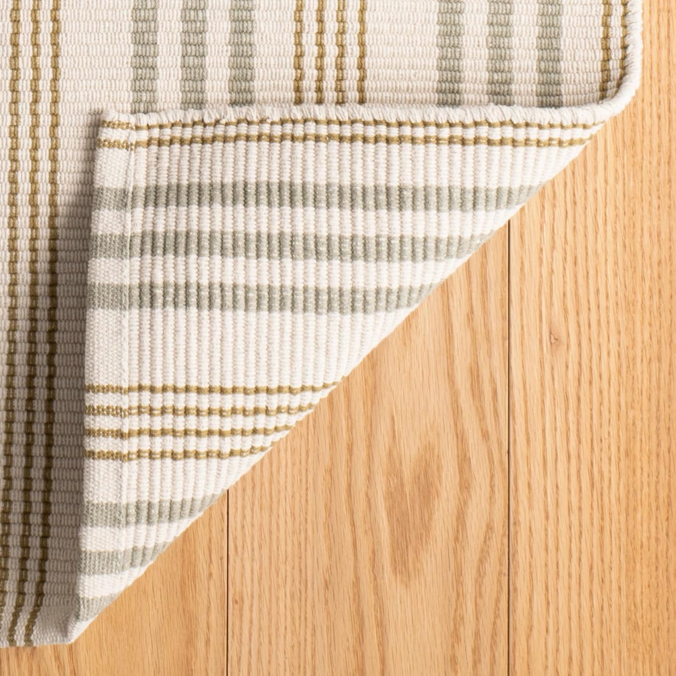 Dash & Albert Olive Branch Handwoven Cotton Rug, 2.5 X 12 Feet, Tan Stripe Pattern