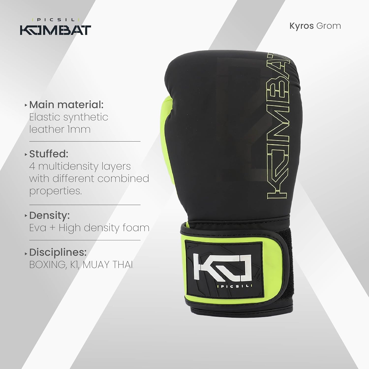 Picsil Kombat Kyros Grom Boxing Gloves, Training and Combat Gloves for Muay Thai, MMA, Kickboxing, Unisex Design