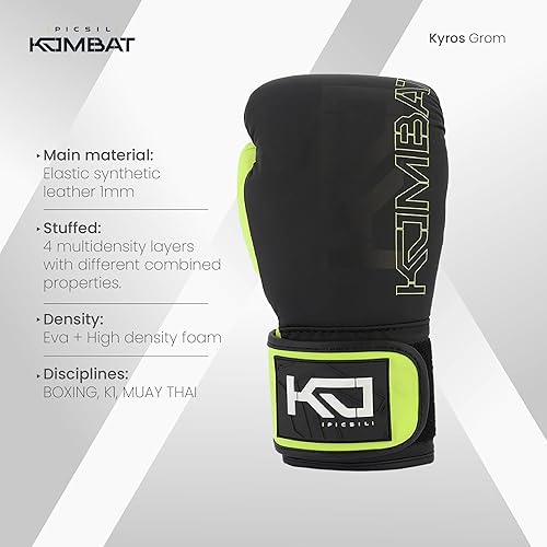 Miniatura 2 de Picsil Kombat Kyros Grom - Guantes de boxeo, guantes de entrenamiento y combate para Muay Thai, MMA, Kickboxing, diseño unisex