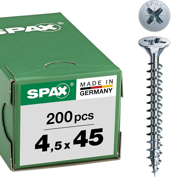SPAX - Tornillo cincado claro, 4,5 x 45 mm, 200 Unidades - 1