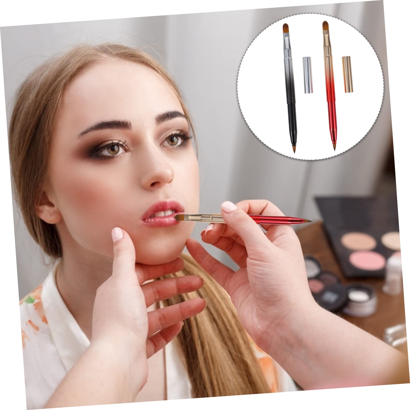 VICASKY Retractable Double-ended Lip Brush Set Compact Concealer Brush for Makeup Fine Bristles for Travel Random