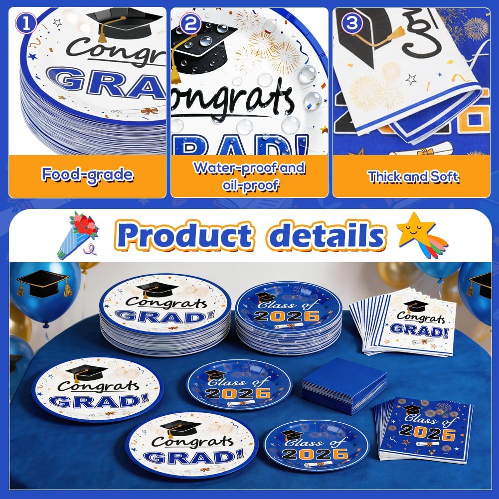 320PCS Graduation Plates and Napkins 2026, Class of 2026 Disposable Set for Graduation Party Supplies, Graduations Decorations and Table Decorations Party Supplies, Serve 80
