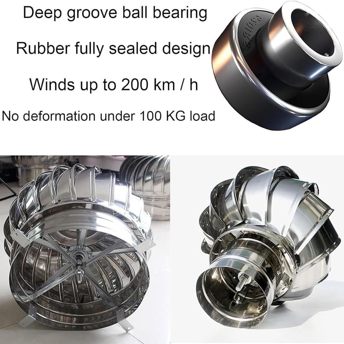 HAILM Rotating Roof Vents, 304 Stainless Steel Roof Ventilator, Round Air Vent Outlet 8" 12" 14" 16" 18" 20" 24" Roof Wind Turbines Cap Vent, Air Vent Attic Ventilator,200mm/8in