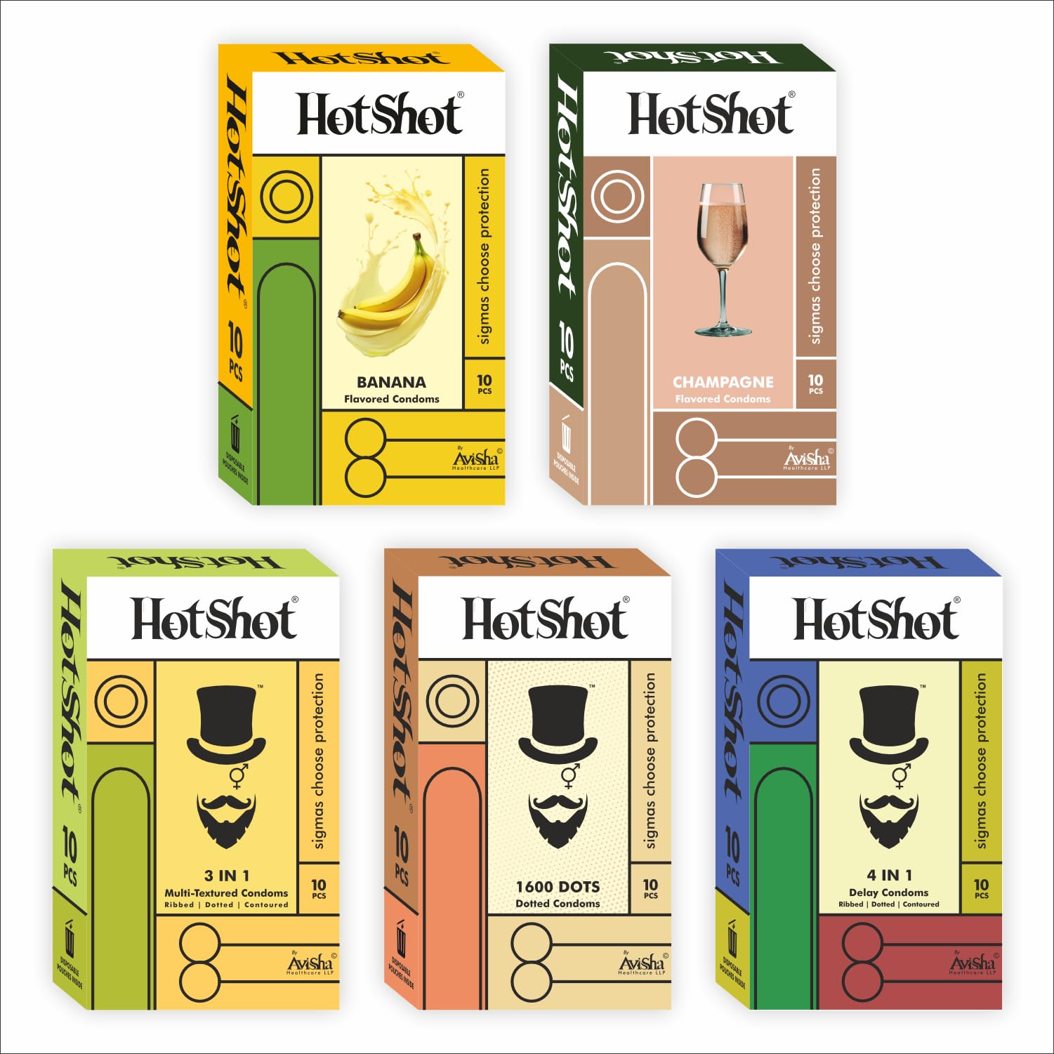HOTSHOT Combo Condom Pack - 4in1 & 3in1 Ribbed, Dotted Extra Delay, Banana and Champagne Flavored Condoms, 50 Count-picture-21