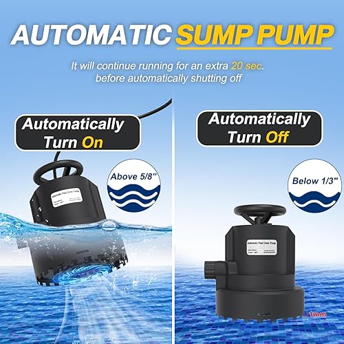 Miniatura 10 de AgiiMan Bomba de agua sumergible automática de 14 HP, bomba de sumidero de 2200 GPH para drenaje de piscina, bomba de extracción de agua con cable