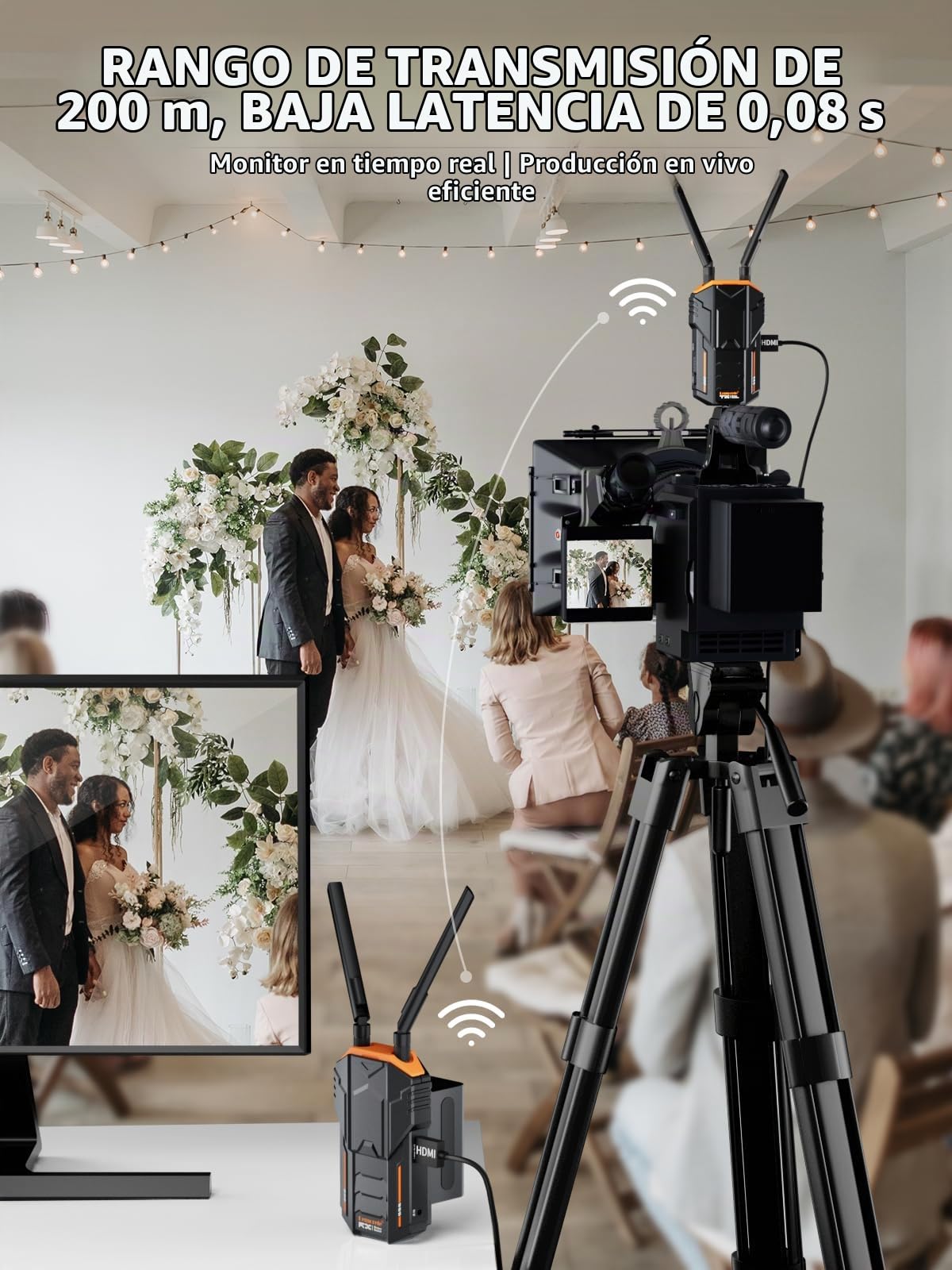 Conjunto de Transmisión de Video Inalámbrico 200M, Lemorele 5G 1080P Transmisor y Receptor de Video Inalámbrico HDMI con Bucle HDMI e IR para DSLR, Cine y Fotografía, Batería de 2 * 4400 mAh Incluida
