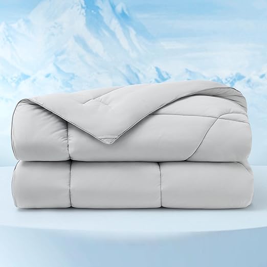 Bedsure Cooling Comforter Twin - Cooling Blankets for Hot Sleepers, Lightweight Comforter for Summer with Dual-Sided Cool Tech, Soft Breathable Cold Blanket for Sleeping, Grey, 68x88 Inches