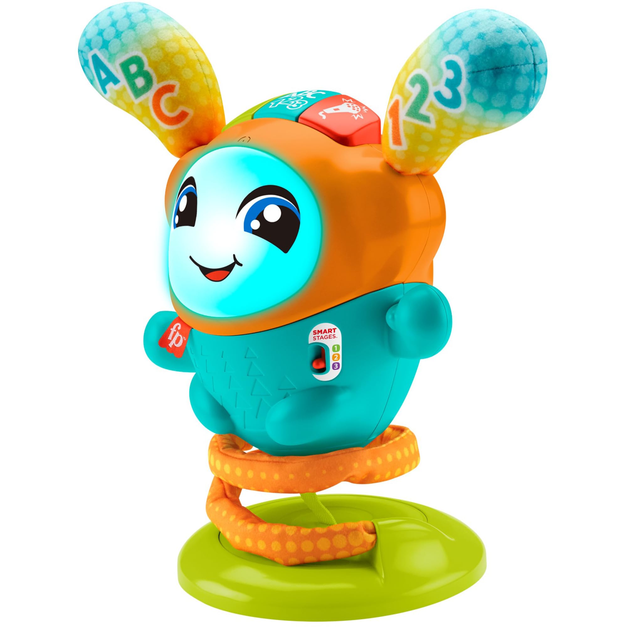 Fisher-Price Boti Robotito Saltarín, juguete electrónico para aprender letras y números, regalo para bebé +9 meses, versión ALEMÁN (HJP94)
