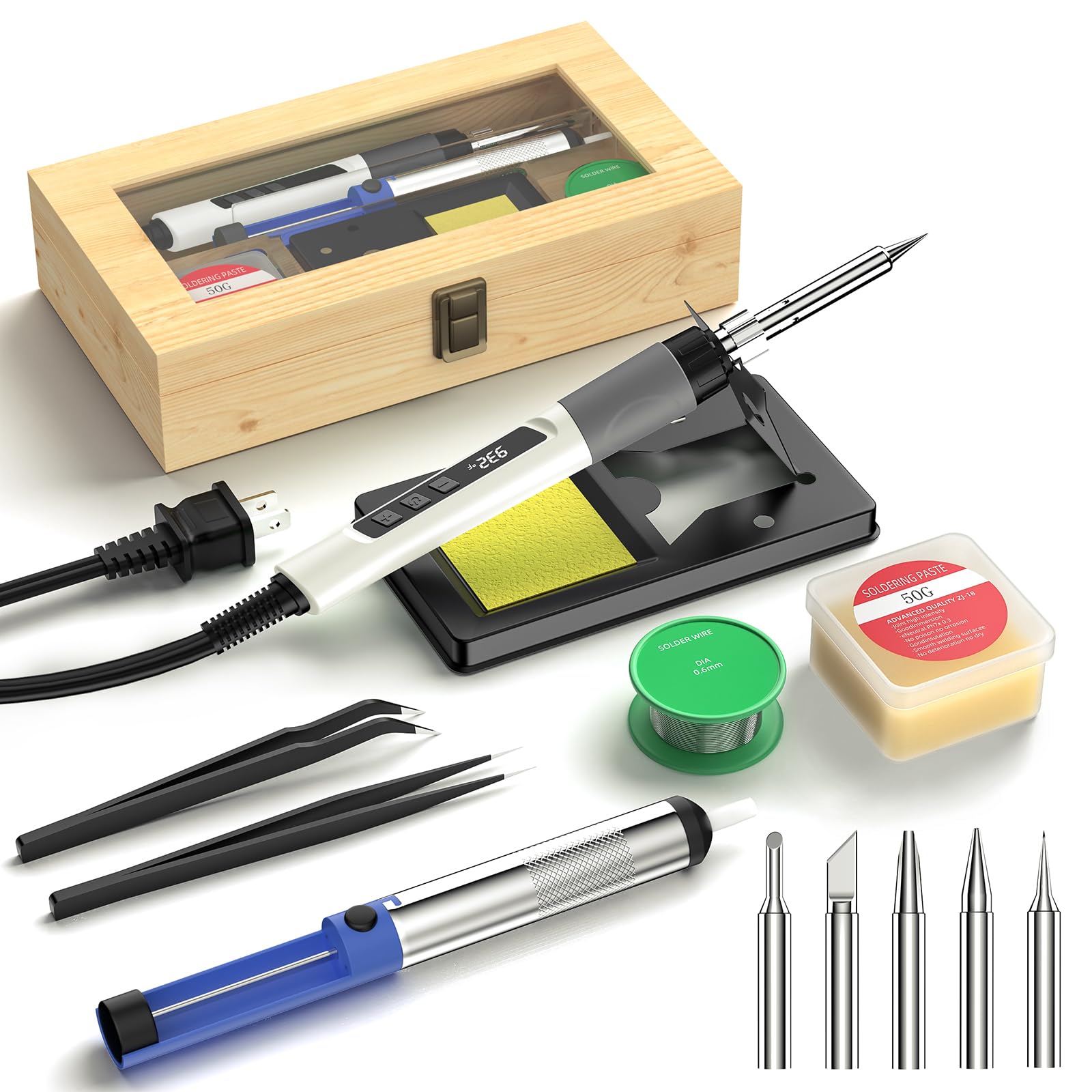 Soldering Iron Kit, 190W Soldering Gun, 110V LED Solder Kit for Electronics, Adjustable Temperature 356-932℉, Includes Solder Wire, Sucker, Tips,