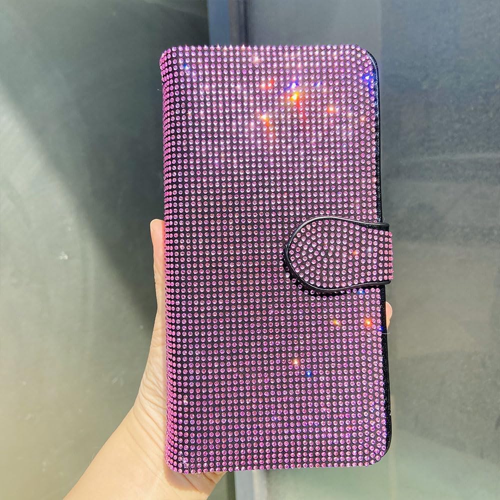 Bling Rhinestone Wallets for Women,Faux Leather Credit Card Holder with Zipper,Foldable Large Capacity Card Wallet,Pink-Big - Image 4