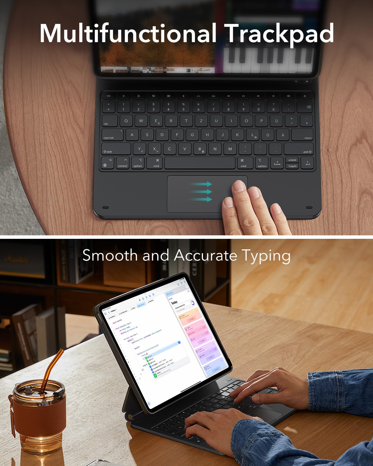 ESR 【Upgraded】 iPad Pro 13 Zoll (M5/M4, 2025/2024) Hülle mit Tastatur, Tastaturhülle mit Einzustellendem Magnetständer, Hoch-/Erhöhter Modus, Abnehmbare Schutzhülle, Rebound 360 Serie, Schwarz