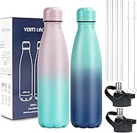 Vista 40 de Botella de Agua Aislada, Paquete de 2-17oz Botellas de Agua de Acero Inoxidable con Tapa de Pajita, Botellas de Agua Deportivas de Metal para Niños
