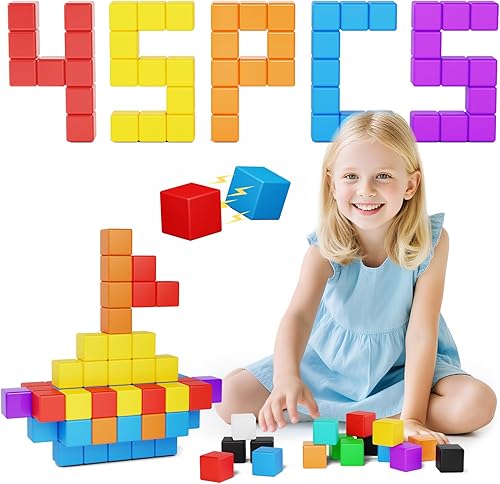 Miniatura 14 de Bloques magnéticos grandes de viaje, 20 bloques de construcción de 1.42 pulgadas para niños pequeños de 3 a 5 años, cubos magnéticos para niños