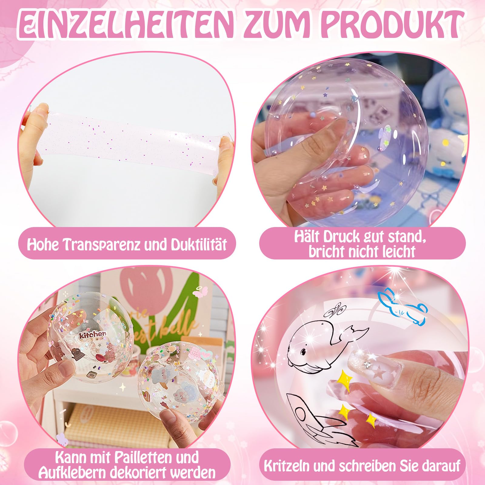 BORISCA 41 Pezzi Nano Tape Bubble Kit Bambini, Nastro Biadesivo Colorato Nano Tape Kit Completo, DIY Craft Kits Nano Bubbles Tape for Kids, Nastro Nano Tape Bolle per Fai Da Te Giocattoli(Rosa*2)