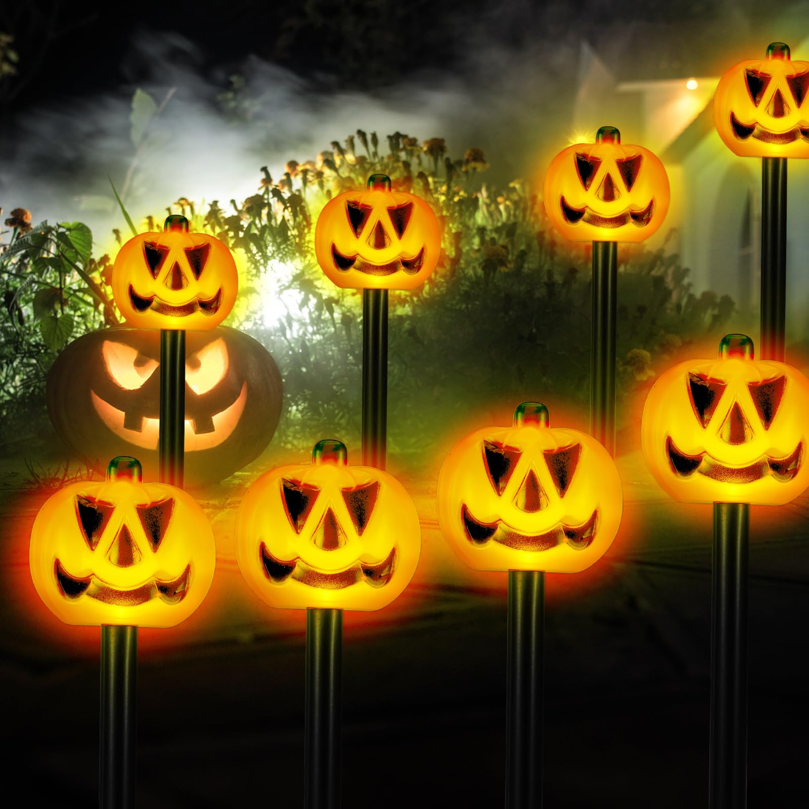 Retisee 8 Pieces Halloween Pumpkin Pathway Lights Waterproof Battery