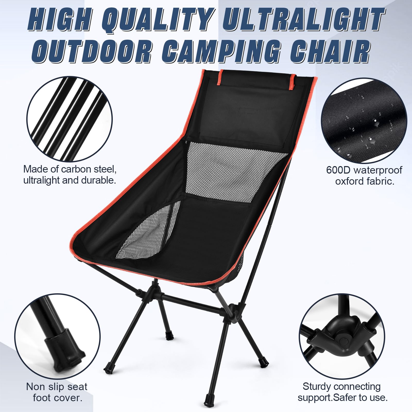 Silla Plegable Camping, Silla Plegable Ultraligera y Portátil, Silla de Camping con Bolsa de Almacenamiento, Capacidad 150 kg, para Barbacoa, Picnic, Pesca, Playa, Senderismo (Negro)
