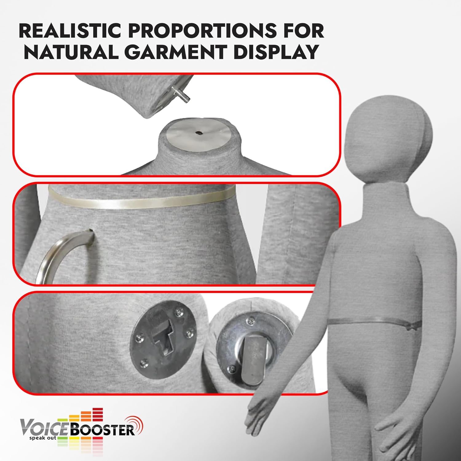 Child Mannequin (5 Year Old) by Voicebooster Speak Out - Flexible, Bendable, Poseable Standing Model with Adjustable Arms - Soft Foam Dress Form for Costumes, Clothing Display, Sewing - Grey