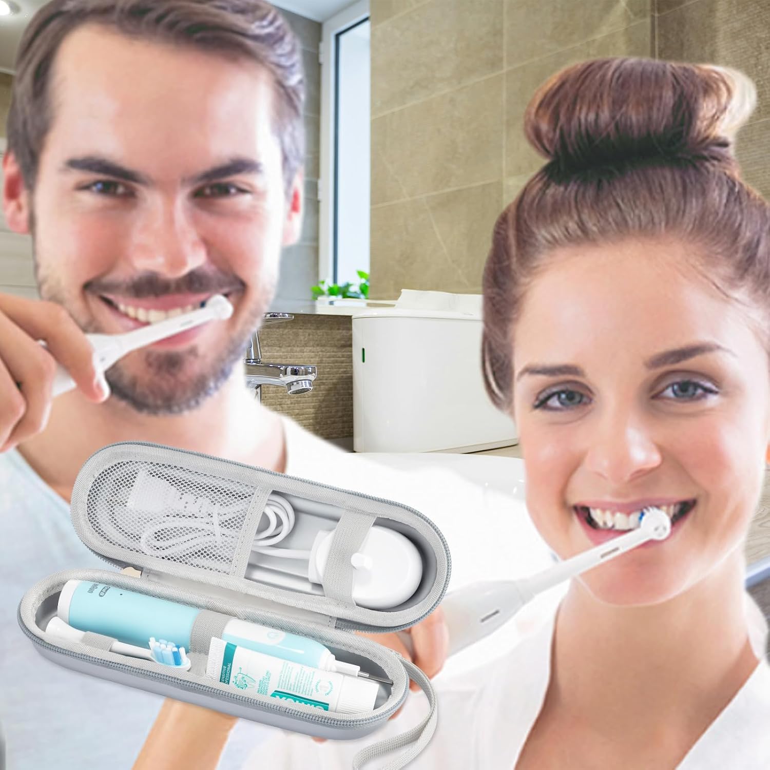 Toothbrush Travel Case for Oral B/Oral-B Pro 1000 1500 5000 7000 & Philips Sonicare 4100 1100 5300 5100 6100/iO Electric Toothbrush, Hard Protective Storage Bag (Silver-2) image 2