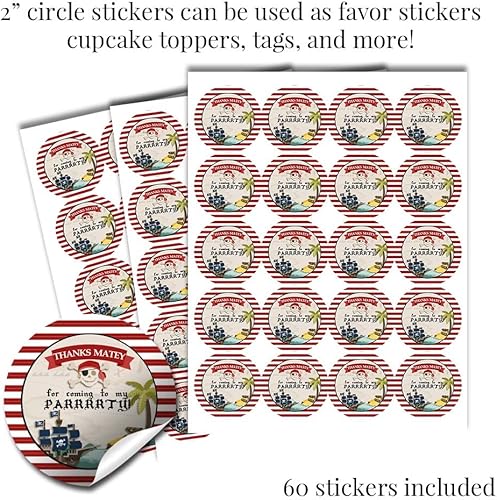 Miniatura 4 de Kit de calcomanías para fiesta de cumpleaños con mapa del tesoro pirata, 429 piezas. Incluye 60 calcomanías circulares de 2 pulgadas para recuerdos