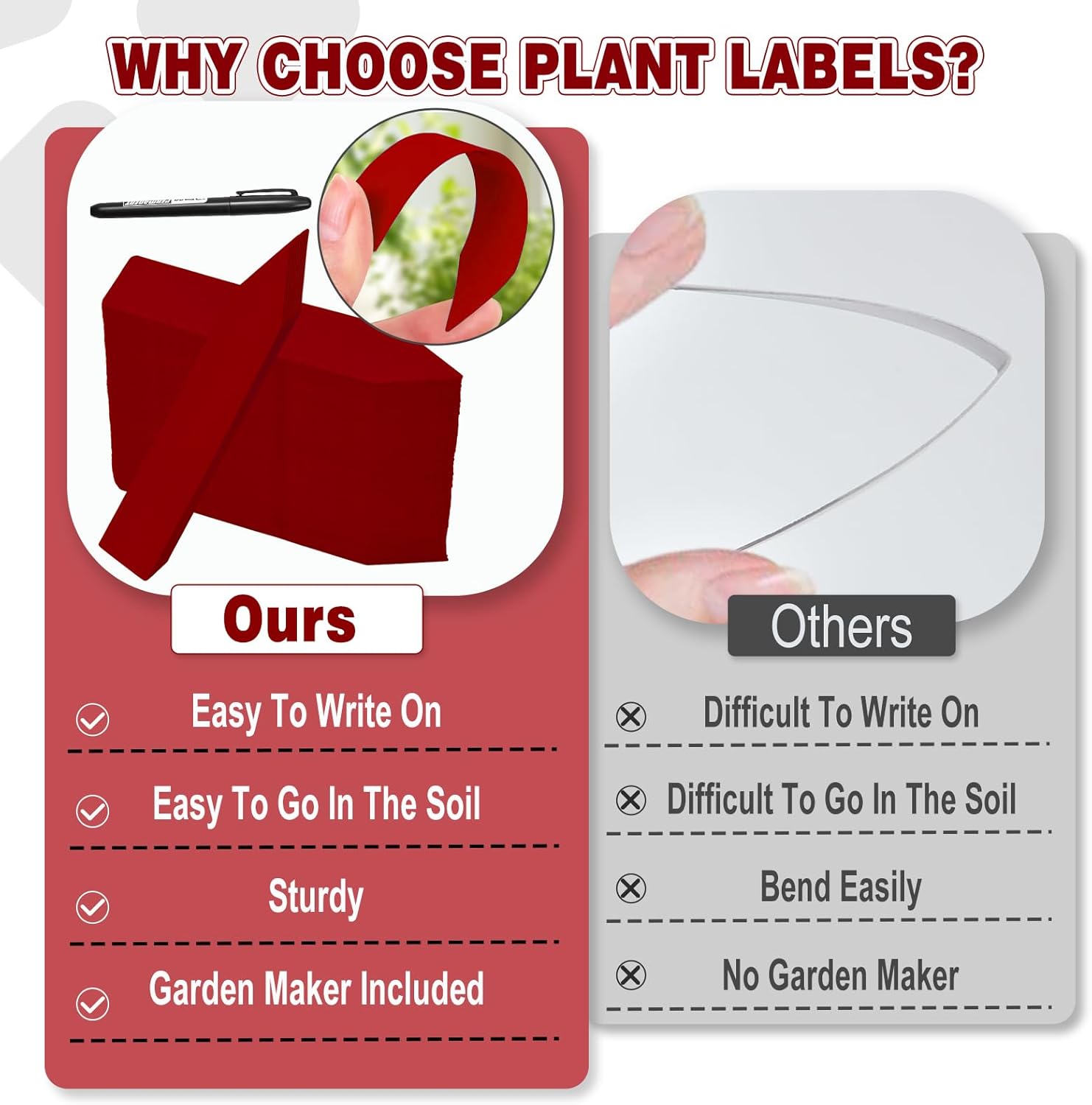 Plant Labels 200 Pcs Yuanling for Seeding Plastic Waterproof Plant Name Tags Garden Labels Marker Garden Pots Stakes for Outdoor Potted Plants Belt Permanent Marking Pen (Red) - Image 5