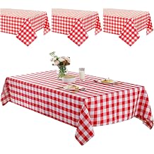 Pack of 4 Disposable Tablecloths for Picnics 130 x 220 cm Waterproof Party Rectangular Checked Tablecloth Suitable for Birthday Parties Weddings Camping Picnics New Year's Eve Table Decoration Table Cloth