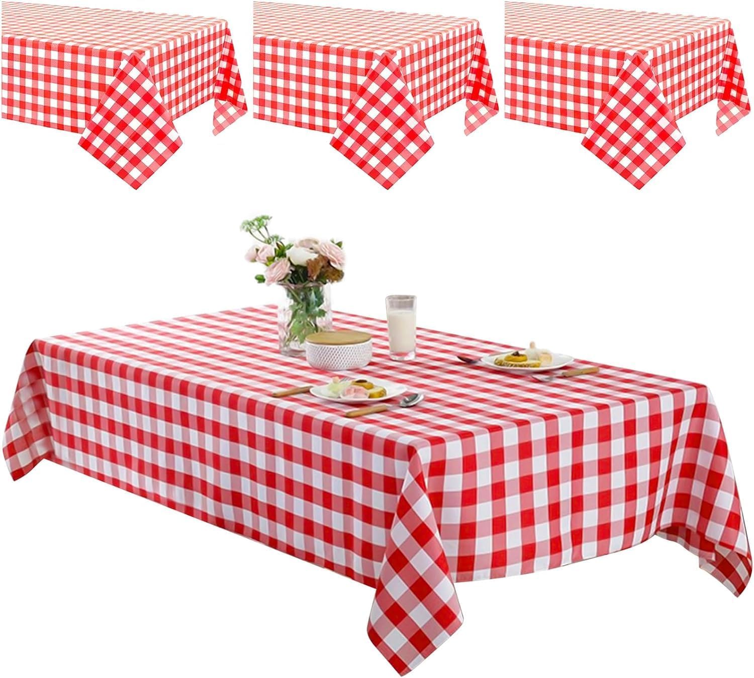 2 tovaglie in plastica a quadretti rossi e bianchi, 137 x 274 cm, facili da pulire, in PVC, rettangolari, impermeabili, per compleanni, picnic, feste di Natale
