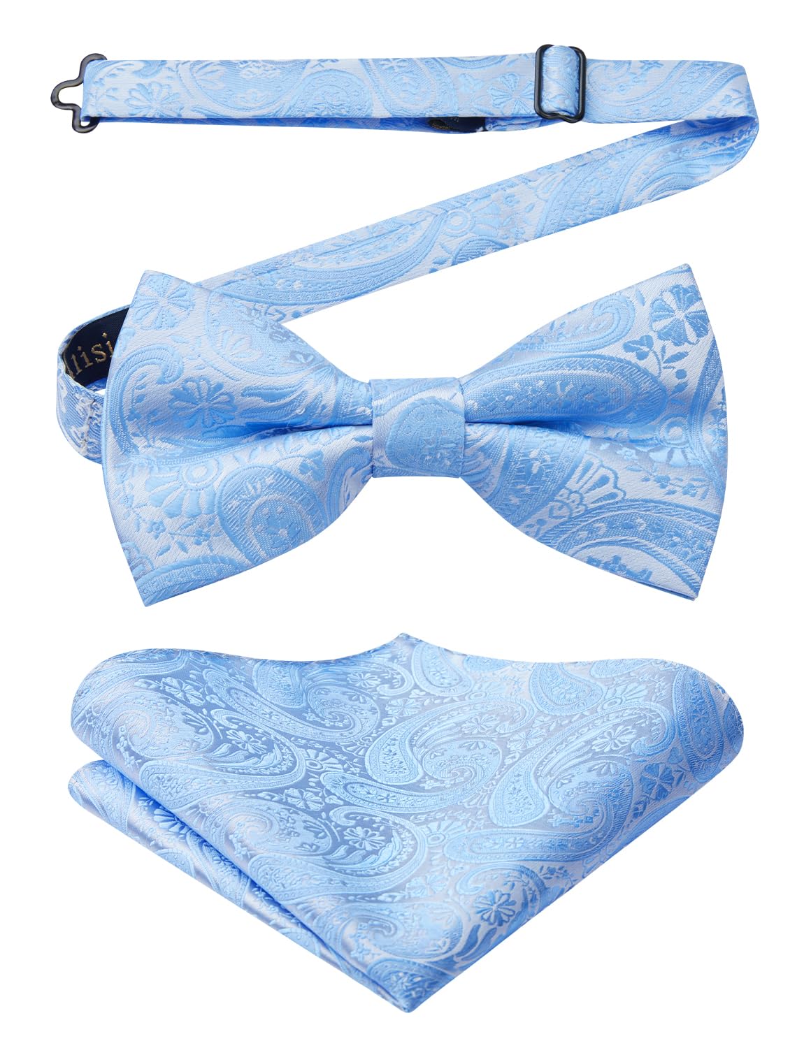 HISDERN Bow Ties for Men Paisley Floral Pre-tied Bowtie Pocket Square Set Men's Formal Bow Ties Wedding Party