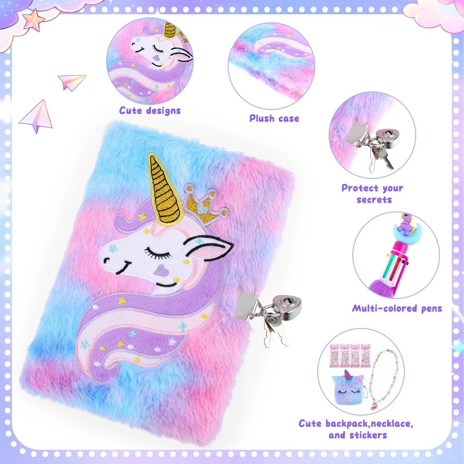 Yoosso 9Pcs Set Secret Diary for Girls,Gifts for 6/7/8 Year Old Diary Notebook Girls with Lock Secret Journal Kids Stationery Gifts Aged 6-13 - Image 2