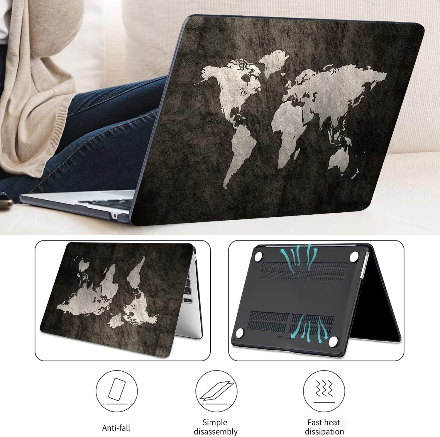 Compatible with MacBook Air 13.6 inch Case 2022-2026 Release A2681 M2 A3113 M3 A3240 M4 A3449 M5 Hard Plastic Shell Cover w/Mac OS Keyboard Sticker & Keyboard Cover (World Map)