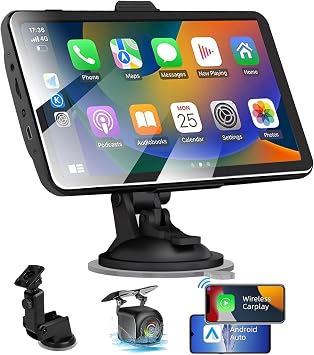 Portable Carplay Screen for Car Compatable with Apple CarPlay and Android Auto,Wireless Car Play Unit with GPS Navigation,Bluetooth,Mirror Link,Touch Screen for All Vehicles 7 Inch+Reverse Camera
