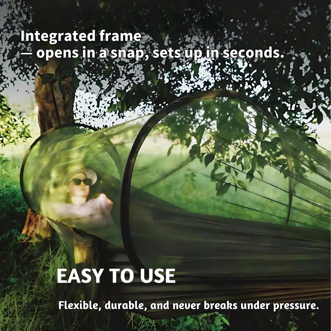 Camping Hammock with Mosquito Net, Lightweight Double Hammock for 2 Person, 210T Parachute Nylon Portable Sleeping Hammock with Tree Straps & Aluminum Carabiners, for Hiking Backpacking Outdoor Travel