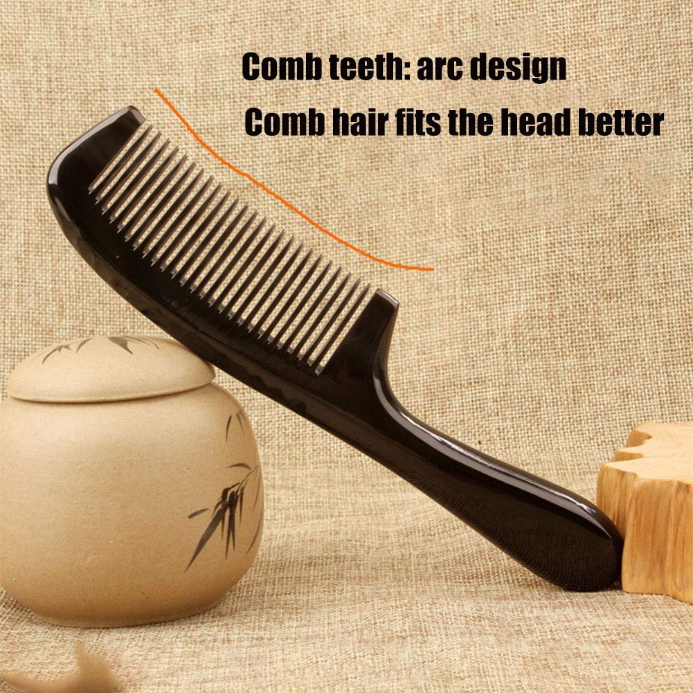 Black Horn Beard Comb,Traditional Handicraft Anti-static Comb for Men's Beard Women's Hai, Black Smooth Buffalo Horn for Scalp Health Care