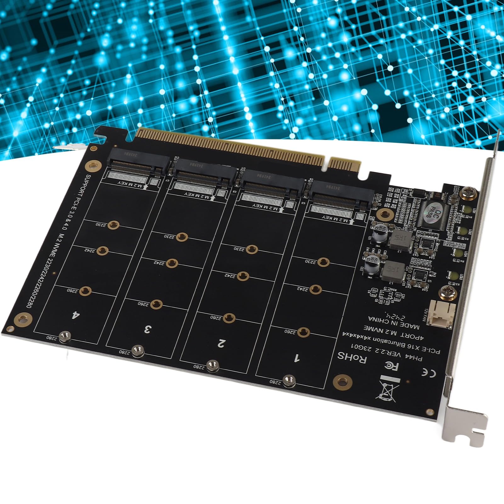 Acouto Scheda di Adattatore Avanzata con 4 Porte M.2 NVME SSD Reader Expansion per PCIE X16 M Chiave, Ideale per gli Appassionati di Giochi (f44)
