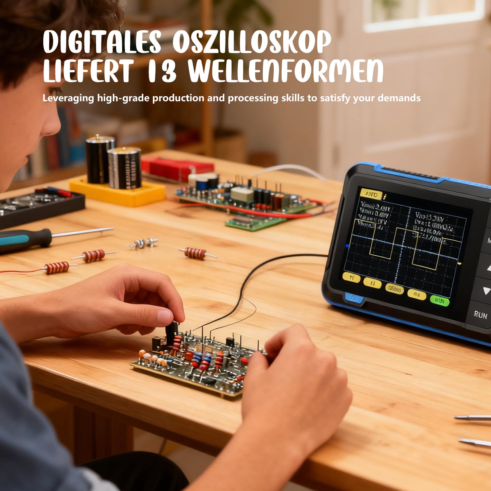 DSO152 Osciloscopio Mini Digital, Osciloscopio Digital 200KHz con tasa de muestreo 2.5MS/s, TFT de 2.8", Modo de disparo Auto/Normal/Individual para principiantes, DIY, uso doméstico