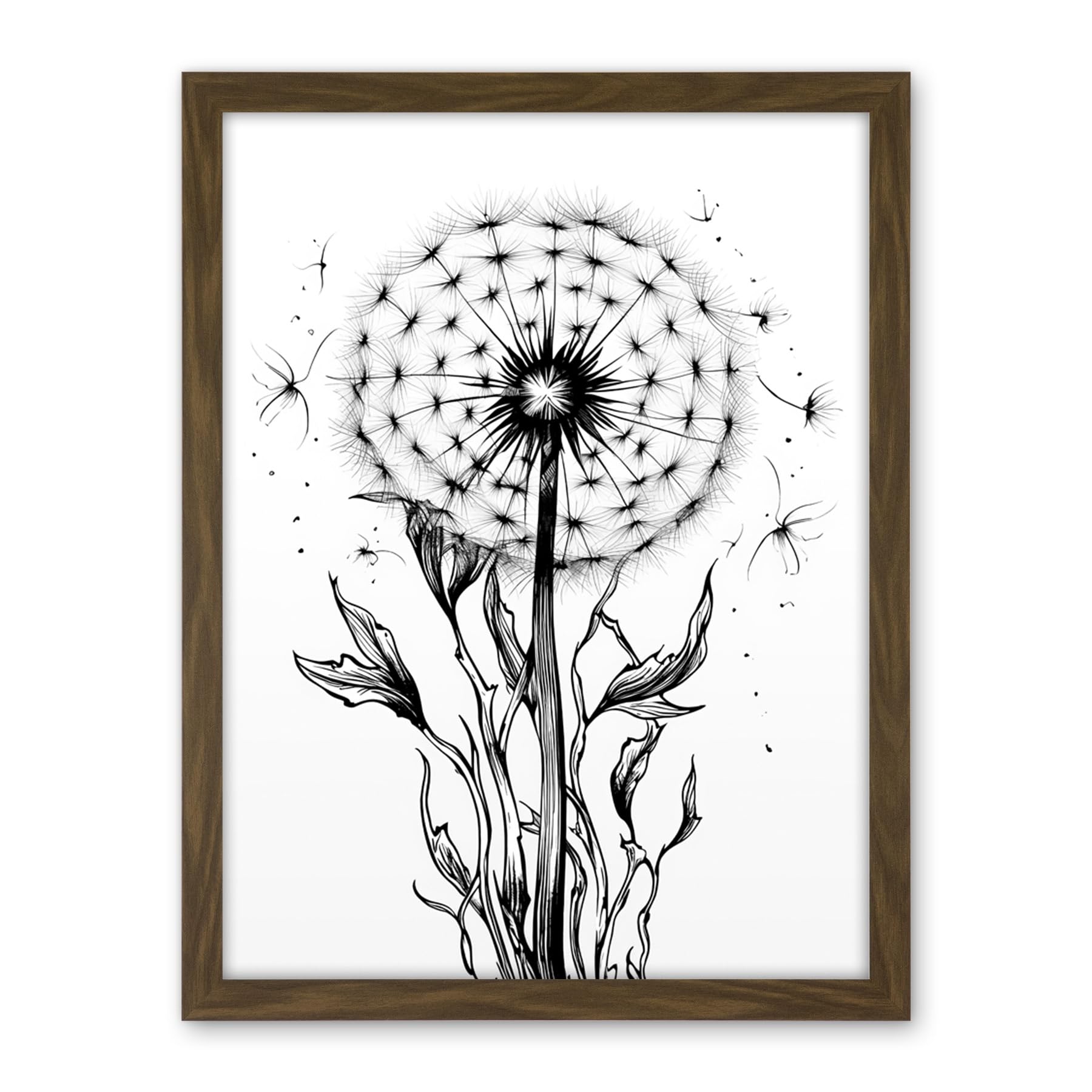 Artery8 Dandelion Flower Seed Black and White Rockabilly Americana 50s Artwork Framed Wall Art Print 18X24 Inch
