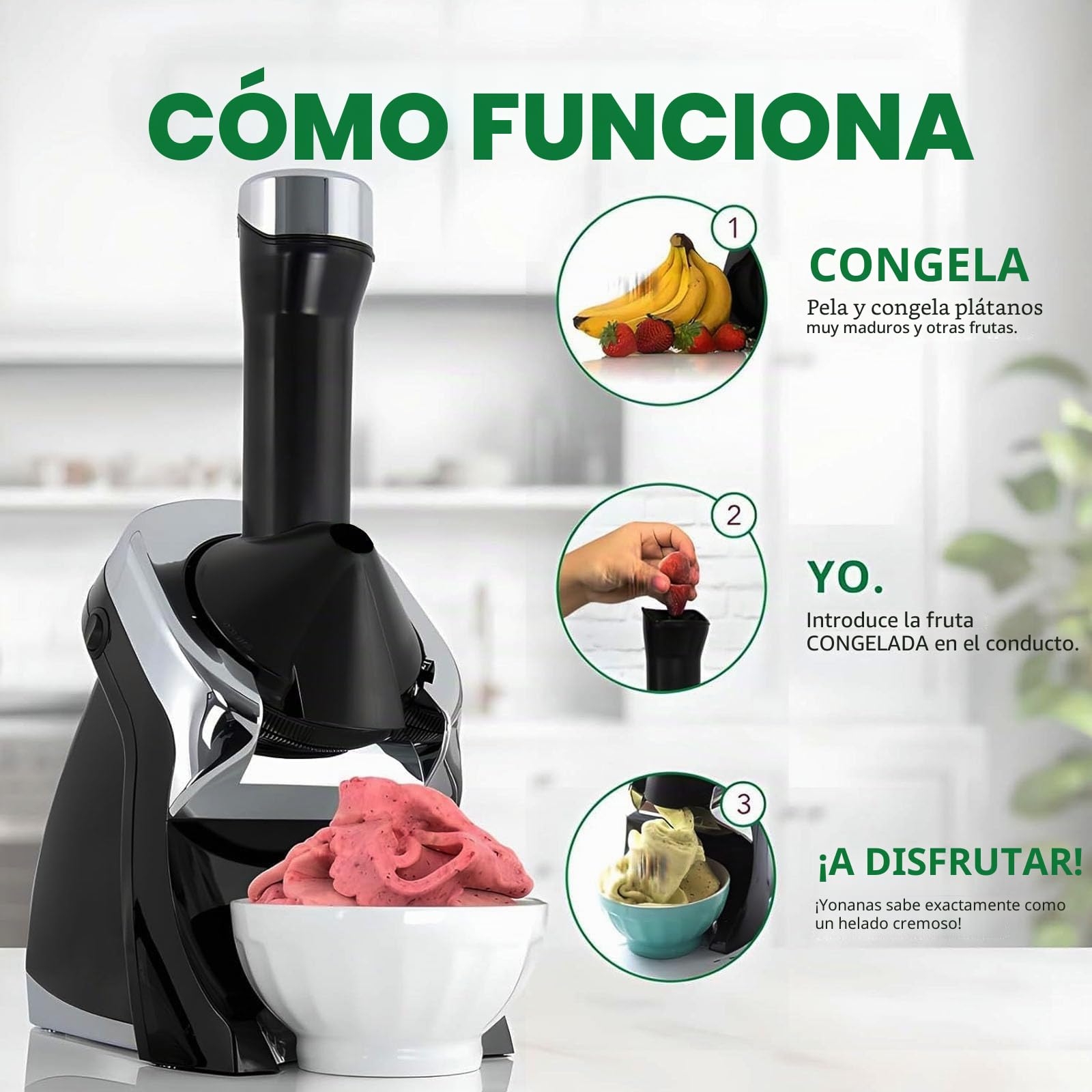 Máquina de Sorbete Suave de Frutas - Máquina de Helado DIY para Sorbete Saludable, Sorbet y Yogur Congelado