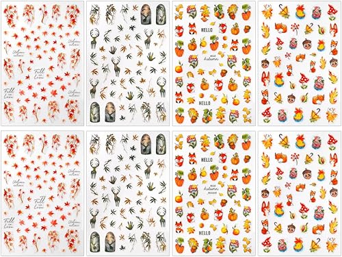 Miniatura 2 de Calcomanías de uñas de otoño 3D para mujer, hojas de arce de otoño, calcomanías de uñas para arte de uñas, dibujos animados, zorro, calabaza,