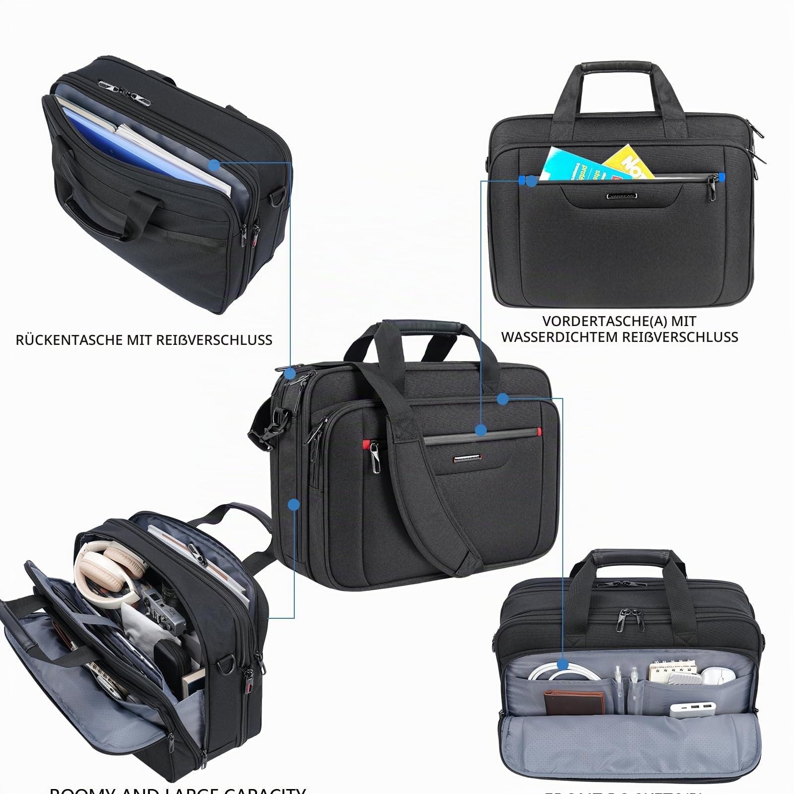VANKEAN Laptop Bag Premium Laptop Briefcase Fits Up to 17.3 Inch Laptop Expandable Water-Repellent Shoulder Messenger Bag Computer Bag for Travel/Business/School/Men/Women-Black