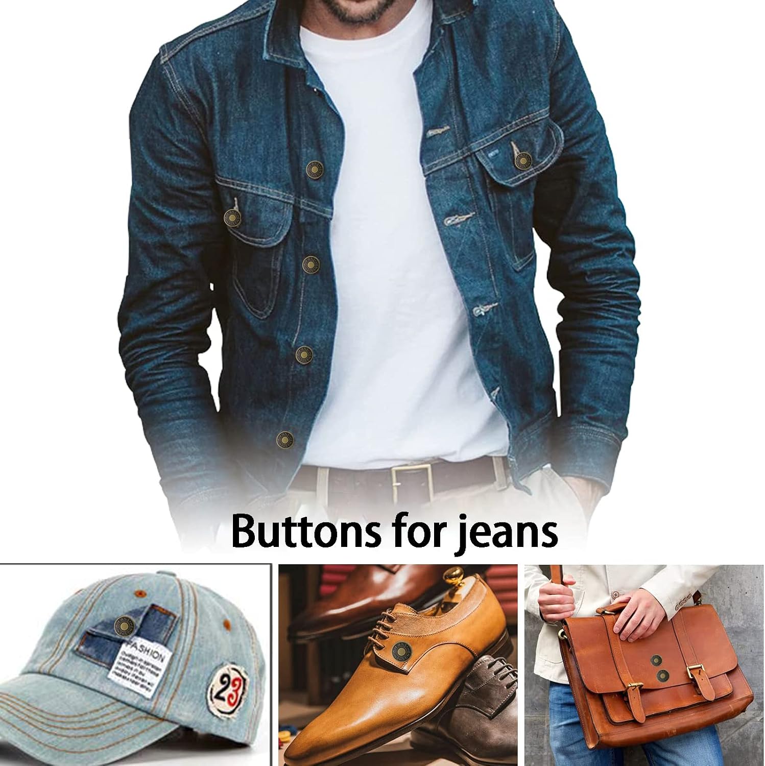 YouOKLight Buttons for Jeans,17 mm no-sew nailess Removable Metal Jeans Buttons Replacement Repair Combo Thread Rivets and Screwdrivers,12 Replacement Buttons, Simple Installation, Reusable.