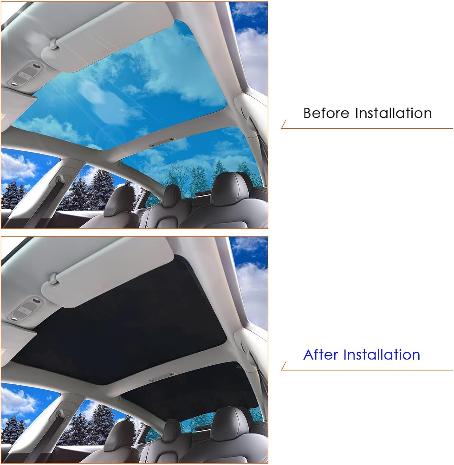 Tesla Model S Roof Sunshade One-Piece Panoramic Sunroof Shade Full Coverage UV Protection Heat Insulation Anti-Glare Easy Install Custom Fit for Tesla Model S 2016-2020