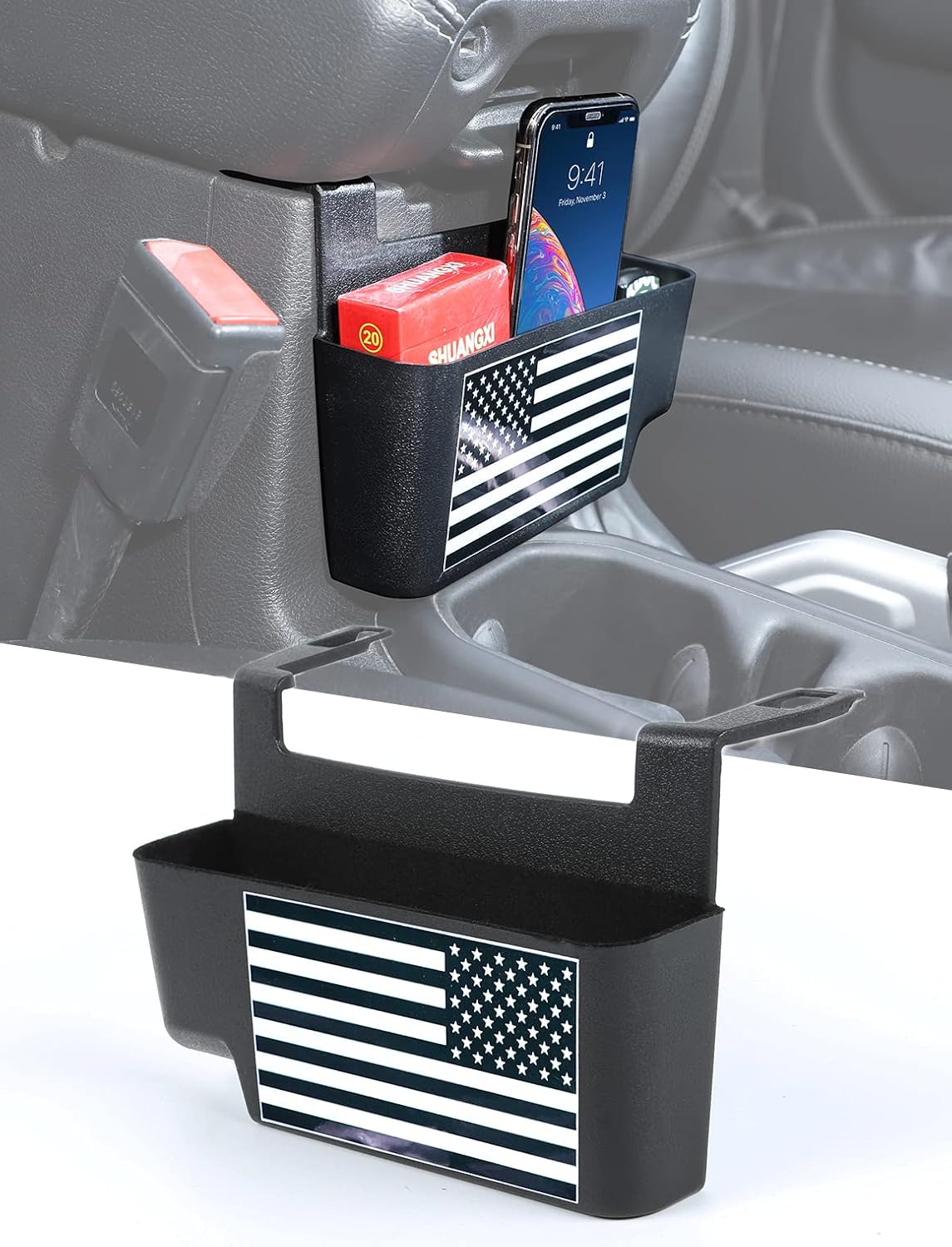 Savadicar Center Console Hanging Storage Organizer, Armrest ABS Tray Compatible with 2018-2025 Jeep Wrangler JL JLU 4XE and Jeep Gladiator JT, Interior Accessories, Black