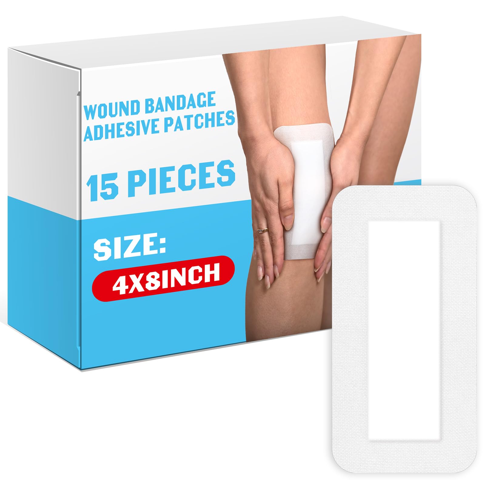 15 Pieces Bordered Gauze-Island Dressing Wound Bandage Sterile Adhesive Gauze Pads Patches Post Shower Breathable Borders Individually Packed Pouches Tapes (4 x 8 Inch)