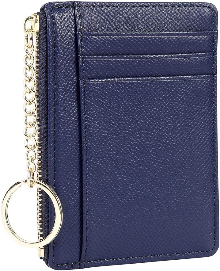 Cynure Women's 8 Cards Slim Minimalist Card Holder Coin Changes Purse Keychain Front Pocket Wallet, Navy Blue - Image 4