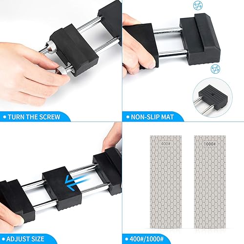 Miniatura 4 de DMD Juego de soporte para afilar diamantes con tornillos de ajuste simple que sostiene la piedra de forma segura con piedras afiladoras de cuchillos