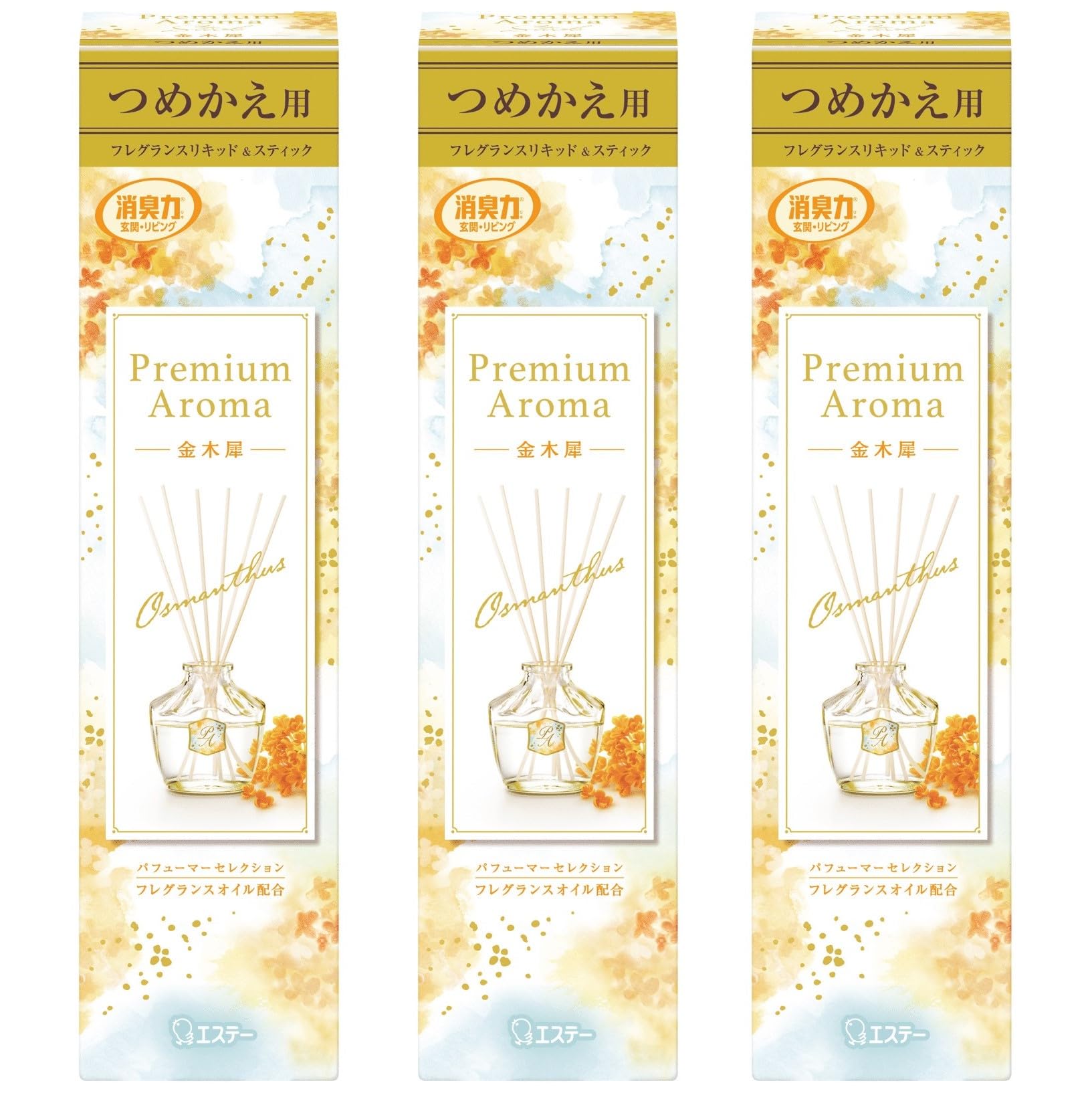 消臭力 プレミアムアロマ [まとめ買い] 部屋用 スティック 金木犀 (きんもくせい) つめかえ 65mL×3個 ディフューザー 玄関 リビング ルームフレグランス 消臭 芳香剤