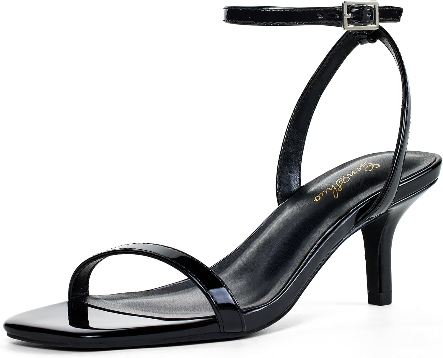GENSHUO Women's Kitten Low Heels Square Open Toe Ankle Strap Sandals Sexy Strappy 2 Inch High Heels for Women Comfort Dress Party Wedding Shoes