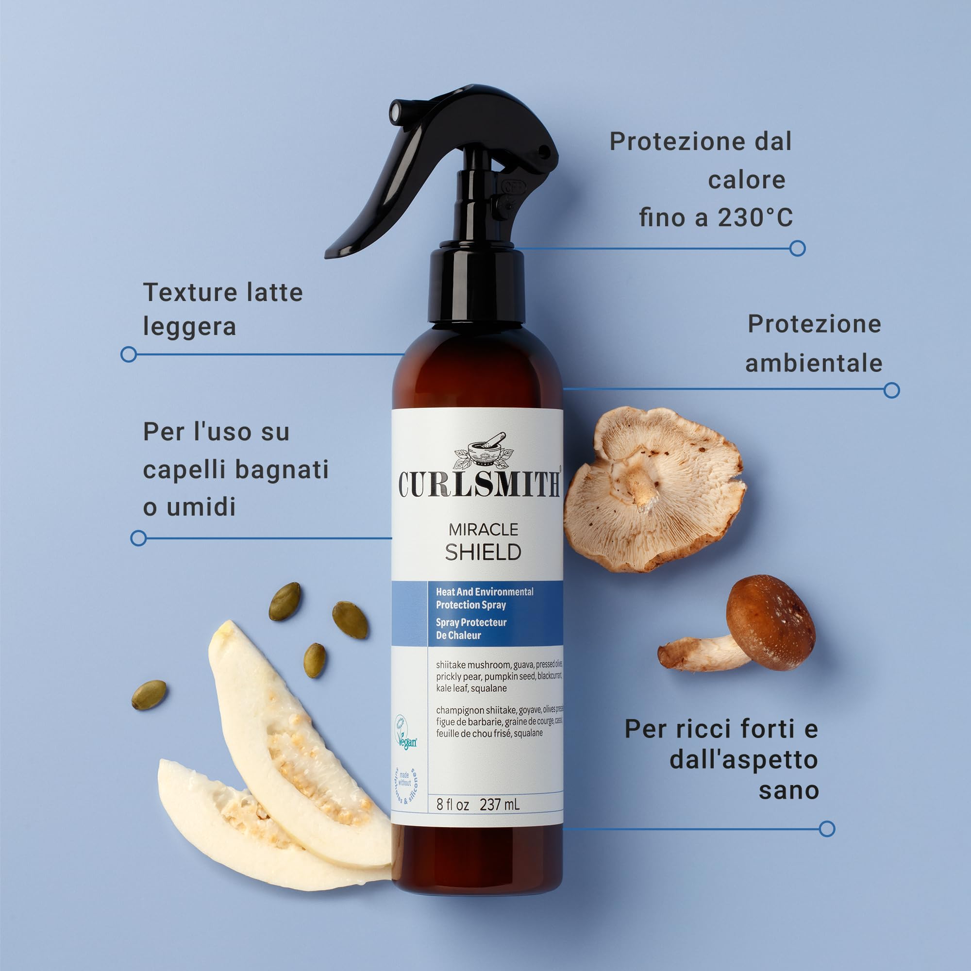 Curlsmith Miracle Shield - Spray multiprotettivo per ricci, protezione contro l'inquinamento, per tutti i tipi di ricci, vegano e cruelty free