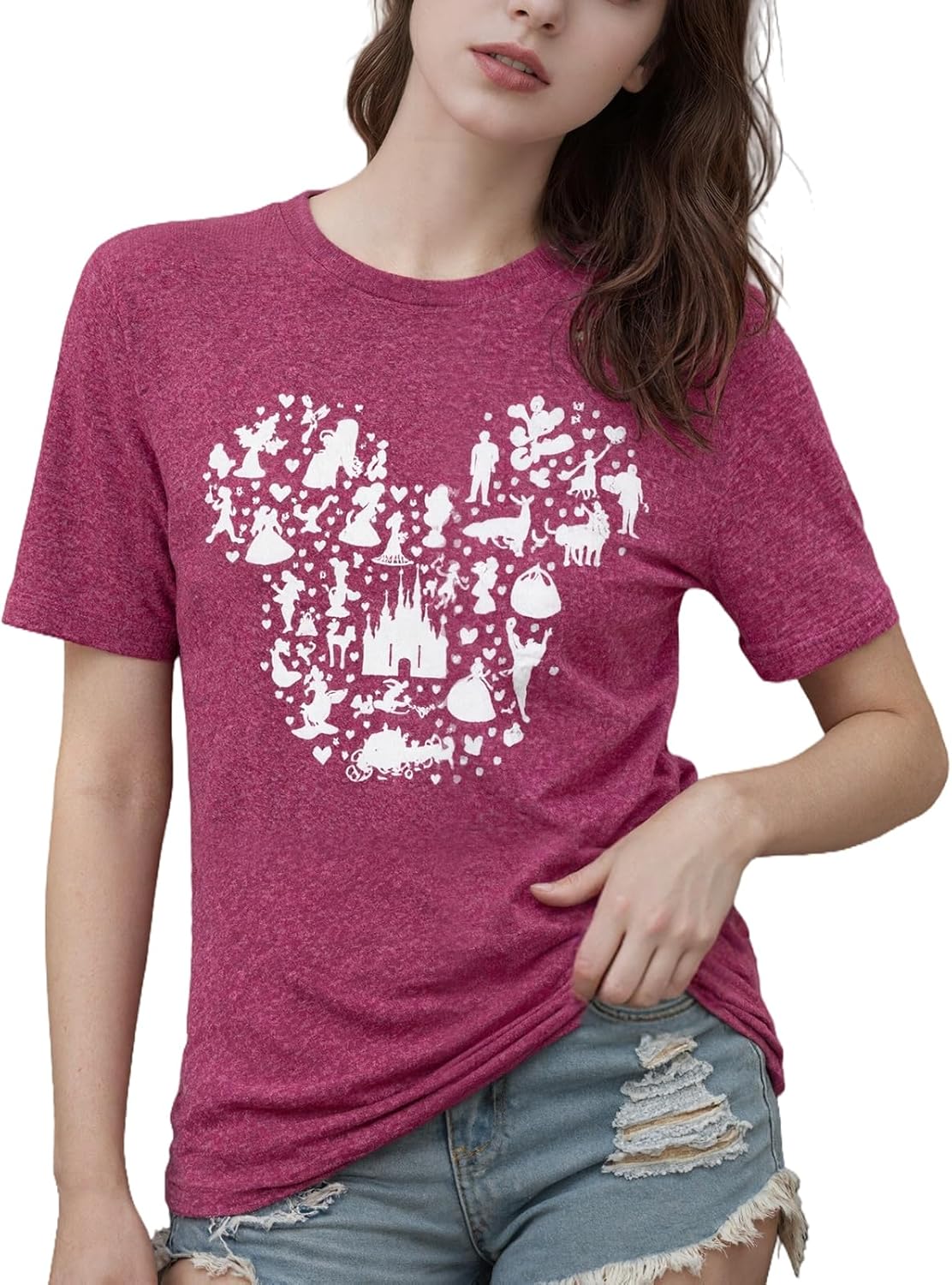 ALUS Magic Kingdom Castle Shirts for Women Short Sleeve Crewneck Funny Graphic Tee Tops - Image 2