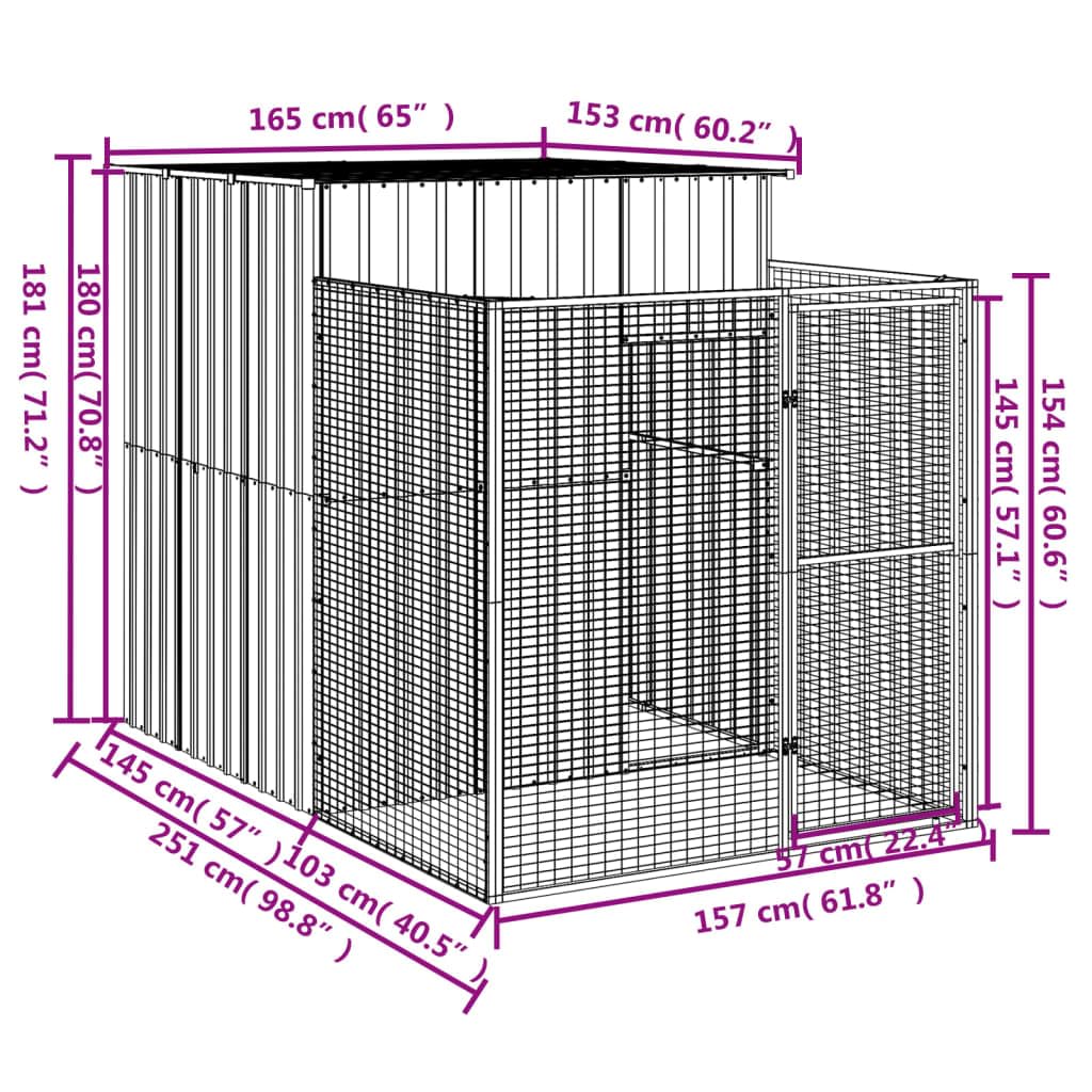 SECOLI Casetta Cani con Corsa, Box Cani Esterno, Recinto per Cani Da Esterno, Box per Cani Da Esterno, Gabbie per Cani, Antracite 165x251x181 cm Acciaio Zincato